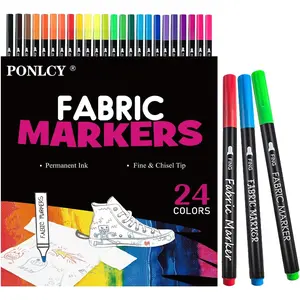 Fabric Paint Markers Pen Permanent for T-shirts Clothes Canvas Bags Hats Shoes Tote, 24 Colors, 2mm Fine Tips, DIY Graffiti Art Marker Set for Kid Birthday Gifts
