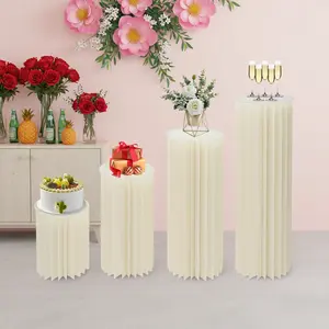 4 Pack Milky White Cardboard Flower Stand 4 Heights 66lbs for Party Decor