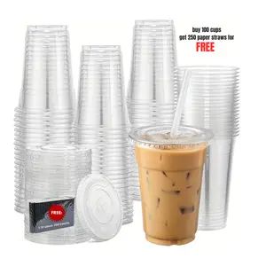 UniCup 32oz-12oz Clear Plastic Cups With Lids and Straws, Disposable Cups With Lids for Iced Coffee, Smoothie, Milkshake and Cold Drinks