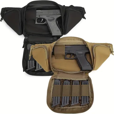 Male Tactical Waist Pack - Black Portable Multi-Compartment Hunting Gear with Hidden Buckle, Zipper Belt Bag, Gun Holster, Cartridge Clip Pouch, Holder, Multi-Compartment Gun Accessories