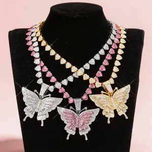 Womens Hip Hop Cuban Chain Butterfly Pendant Necklace Trendy Aesthetic Affordable Jewelry for Everyday Formal Wear Birthday Anniversary Gift for Her