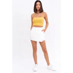 Addison Tank Top - Butter Yellow Sleeveless Crop Cami with Subtle Floral Embroidery for Summer Layering