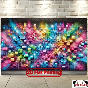 2D Flat Banner 1pc, Vibrant Colorful Brick Wall Backdrop Banner -   Graffiti Art Design, Perfect Living Room, Bedroom, Office & Outdoor Decor, Ideal Parties Holiday Gifts, Vibrant Room Decor | Dynamic Appeara