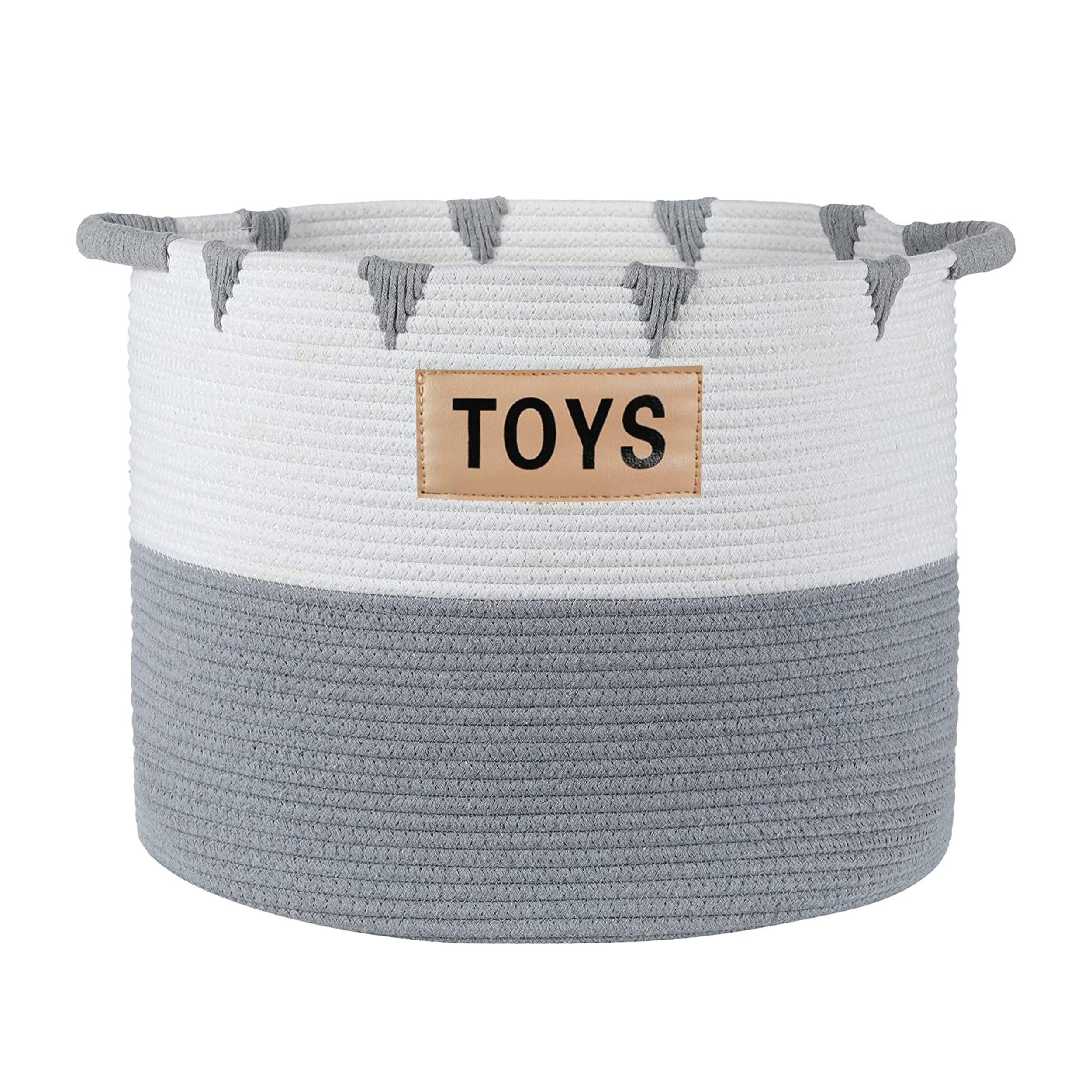 Midlee White & Grey Triangle Toys Basket – Modern Storage Organizer for Kids & Pet Toys – Stylish Fabric Bin with Unique Rim Design