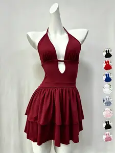 Sexy Backless Halter Party Dress, Slim-Fitting Fitted Y2K Style, Women's Cross-Border Fashion, High-Waisted Belted Design, Perfect for Parties