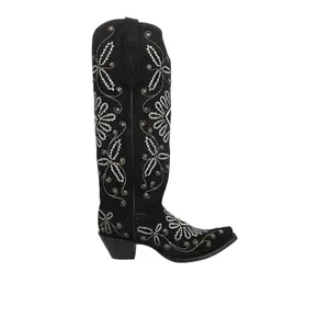 Corral Boots Womens Luminescent Embroidered Studded Snip Toe Pull On  Casual Boots Knee High Mid Heel 2-3" - Black