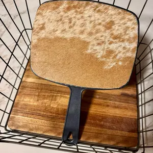 Handheld Mirror with Genuine Cowhide Backing for Stylish Application