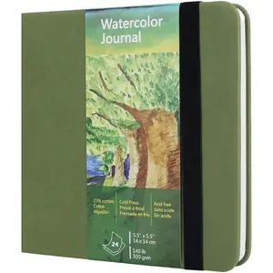 Watercolor Journal,140 LB, 300 GSM, Cotton Paper, Cold Press, 24 Sheets, 48 Pages, Watercolor Paper Sketchbooks for Use As Travel Notebook and Mixed Media Pad, 5.5x5.5