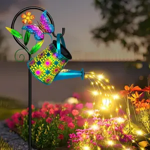Solar Watering Can with Lights,  Solar Lantern with Butterfly Shepherd Hook,  Garden Lights for Patio Yard Lawn Porch Outdoor Decoration,  Garden Gifts for Women Mom Birthday