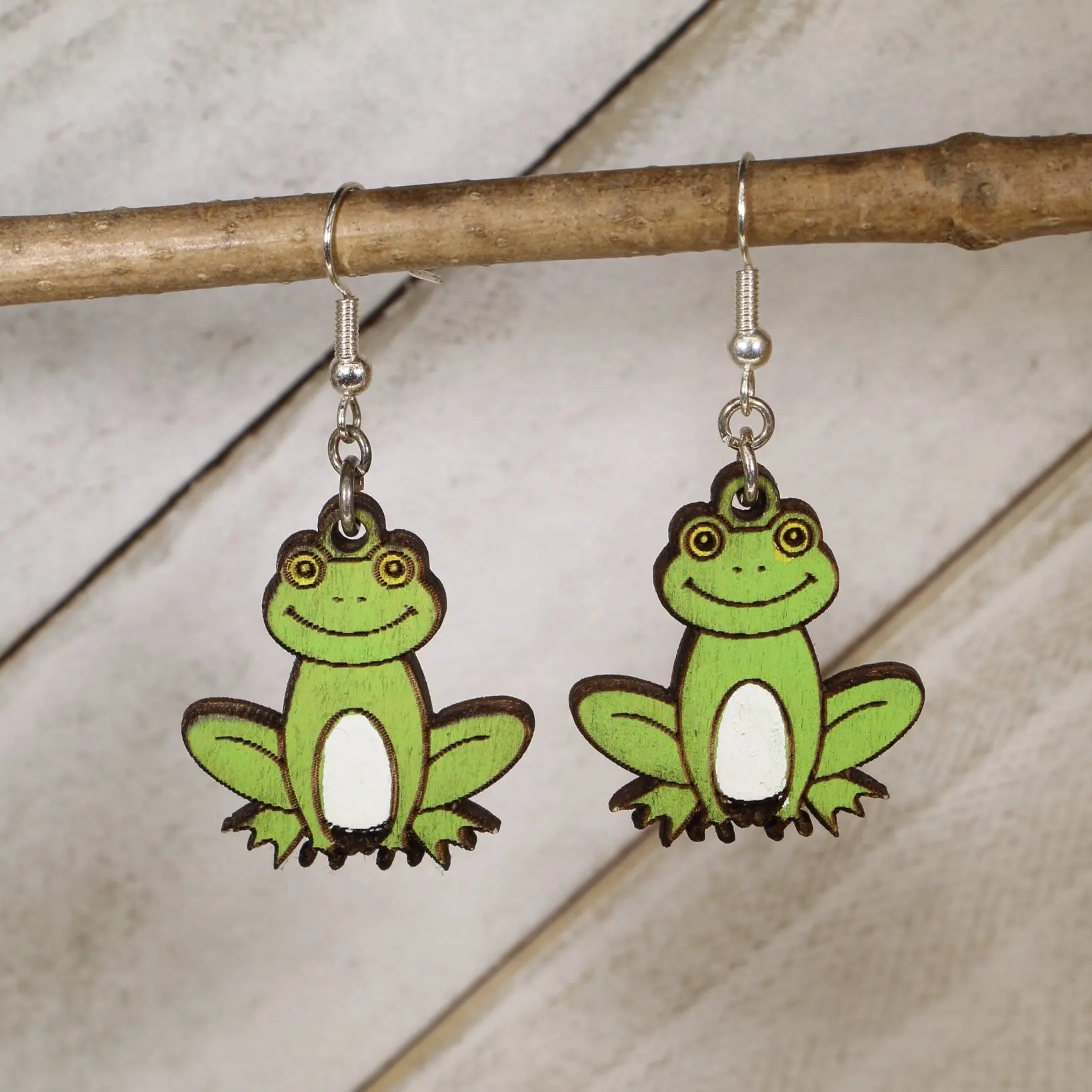 Cute Frog Wooden Dangle Earrings | Fun Animal Jewelry