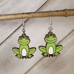 Cute Frog Wooden Dangle Earrings | Fun Animal Jewelry