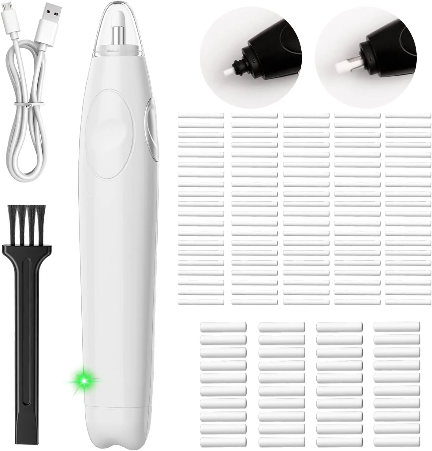 Electric Eraser for Artists, Rechargeable Electric Eraser Kit, 140 Refills, Automatic Portable Eraser for Precise Drawing,  Operated Pencil Eraser for Sketch Pencil, CraftsWhite