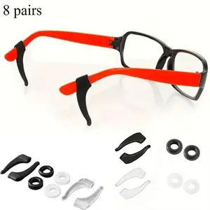 8 pairs (16 pieces) of 4-style silicone non-slip ear clips, soft and gentle on the ears, suitable for daily outings and various sports, designed as anti-slip silicone covers to prevent glasses from falling off, Glasses Grips