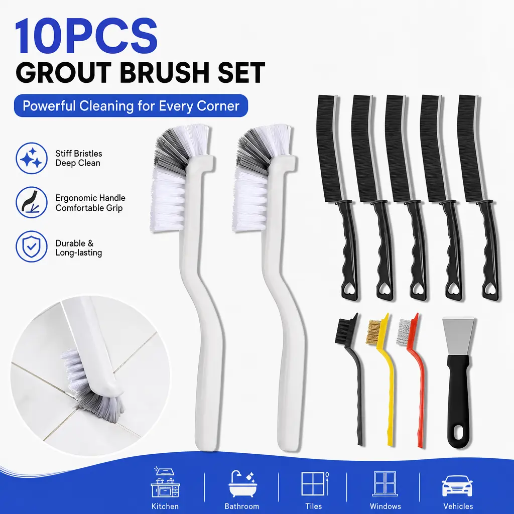 11Pcs Durable Stiff Bristle Crevice Scrubber Cleaning Brush Set - Multipurpose Household Items, Water-Resistant Kitchen/Bath Tight Spots Deep Cleaning Tool