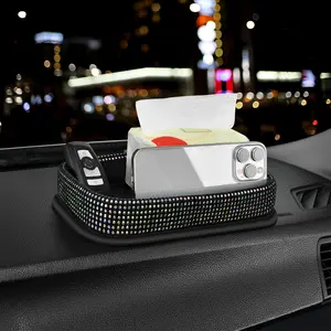 Car Center Console Storage Tray, Sparkling Diamond Car Organizer Box, Home Storage Box, Car Interior Storage Rack, Key Earphone Portable Holder, Car Storage Organizers, Car Organization Supplies