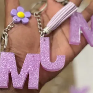Handmade Resin Glitter Keychains - Personalized Initial and Alphabet Keychains for Backpacks - Christmas Gift