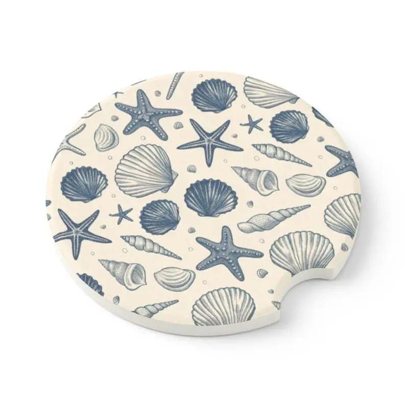 Ocean-Themed Soapstone Car Coaster, Coastal Car Decor, Nautical Gifts, Sea Shell Coasters, Beach Lover Essentials, Marine Life Accessories