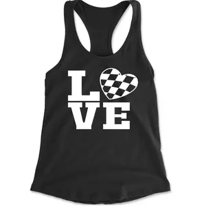 Love Racing Checkered Flag Heart Racerback Tank Top for Women