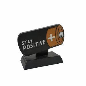 Stay Positive Battery Desk Sign | Motivational Office Desk Decor | Workspace Gift