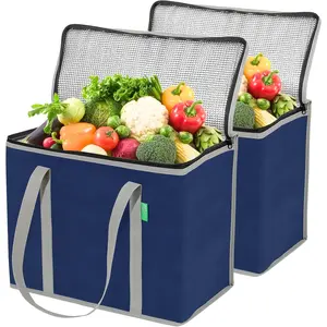 XL Insulated  Grocery Bags (2-Pack) -  Cooler Bags with Hard Bottom Insert, Stands Upright, Washable