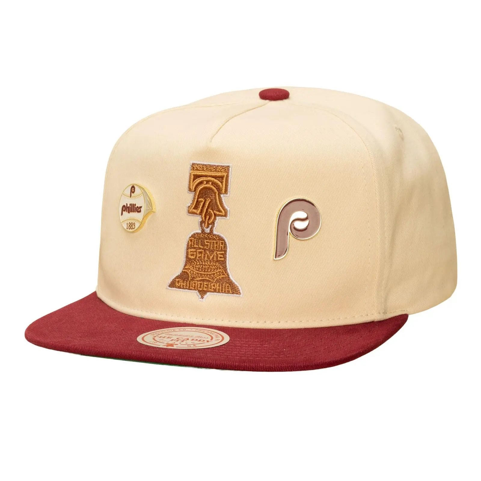 Philadelphia Phillies 1976 MLB All-Star Game Cream/Burgundy Cooperstown Pinner Deadstock Caddy Snapback Hat Throwback Cap Adjustable Fan Gear
