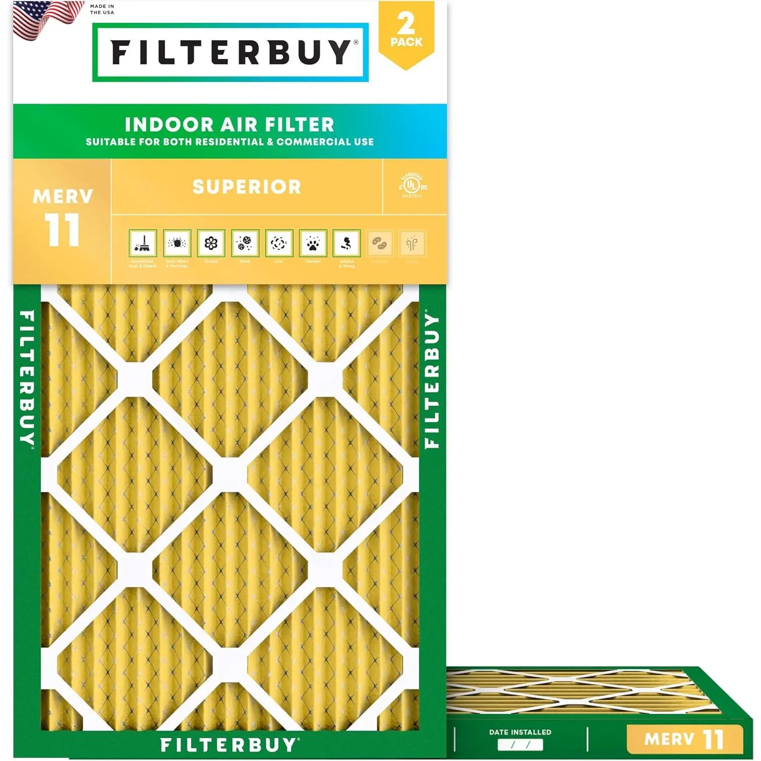 Filterbuy 12x26x1 Air Filter (2-Pack), Pleated MERV 11 Allergen Defense HVAC AC Furnace Air Filters (Actual Size: 11.50 x 25.50 x 1.00 Inches)