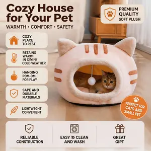 Cute / Cat Head Shaped Bed, No Installation Required, Comfortable Indoor Pet Bed, Semi Enclosed Cat House, Washable, All Seasons, Small Dog Bed