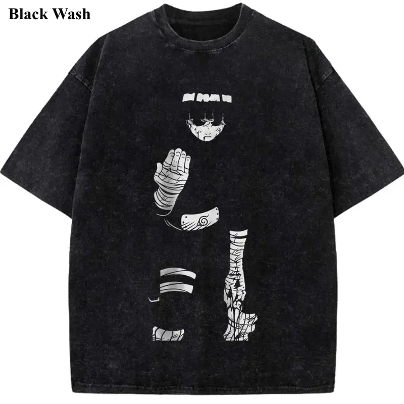 Vintage Acid Washed Oversized Heavy Cotton T-Shirt, Split Parts Bandaged Anime Warrior Character Graphic Crewneck Tee, Loose Drop Shoulder Unisex Streetwear Top, Retro Manga Style Casual Daily & Gym Wear Gift For Anime Manga Fans