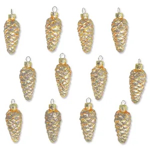 Lillian Vernon Holiday Glass Pine Cone Ornaments - Set of 12, Sparkling Mini Tree Decorations, Christmas Home Decor, 3 3/4" H Glitter