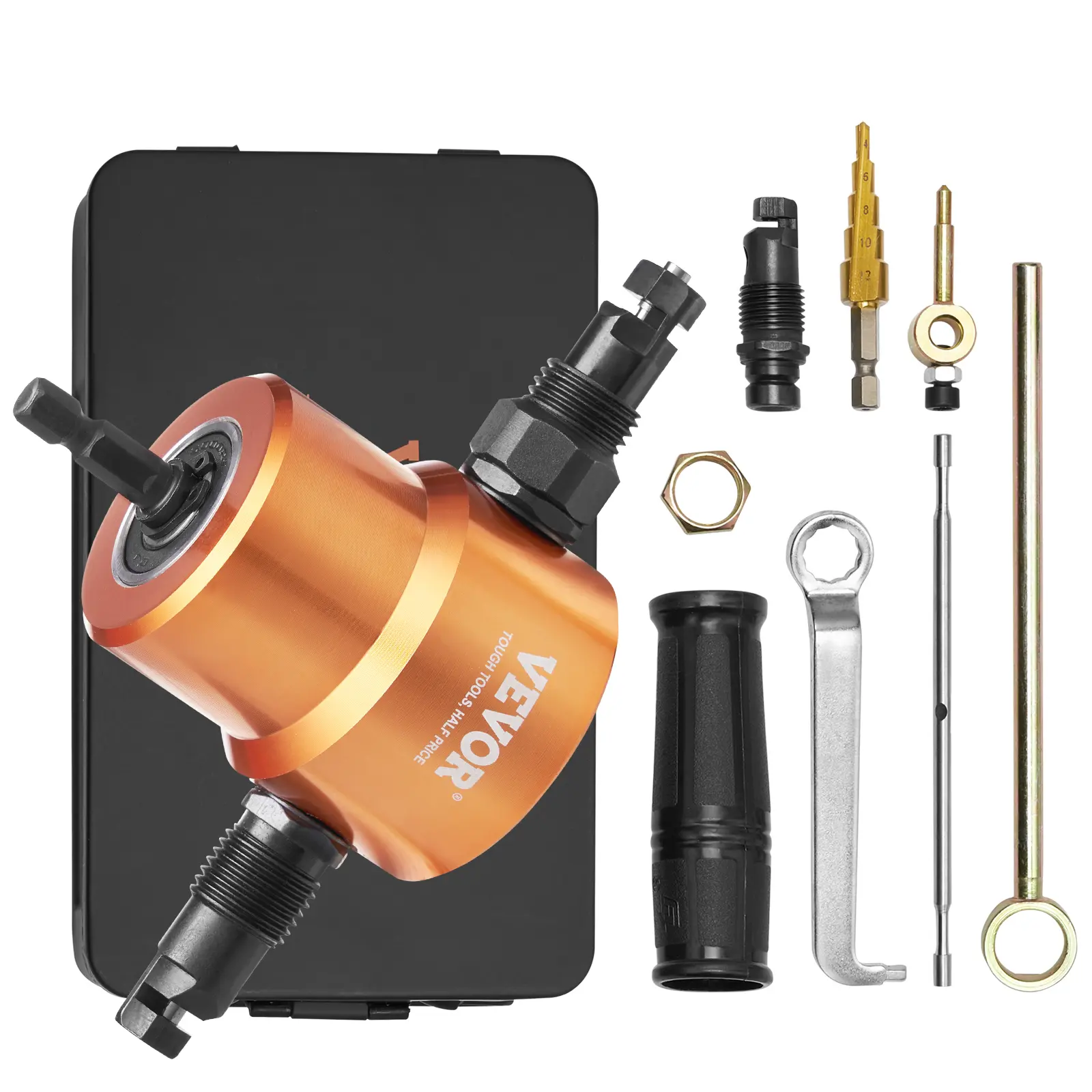 【summerfinds】VEVOR Double Head Sheet Metal Nibbler Cutter, 360 Degree Metal Nibbler Drill Attachment with Extra Punch and Die, Cutting Hole Accessory and Step Drill Bit, for Straight Curve and Circle Cutting, Drill Bits Set