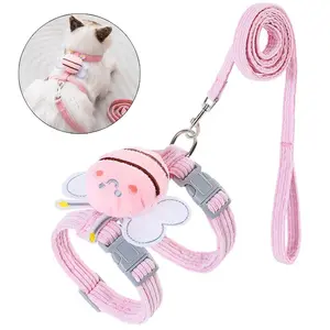 Adjustable Cat Harness Leash & Collar Set – Cartoon Bee Design for Small to Medium Pets – Durable & Comfortable Outdoor Walking Set cat  collar  girl