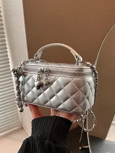 Women's Argyle Chain Handbag Crossbody Shoulder Bag, Fashionable Single-Shoulder Diagonal Carryall, High-Quality Contemporary Design, Fashionable Box Bag