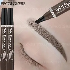 Waterproof 4 Fork Tip Eyebrows Pen Eyebrow Tattoo Waterproof Liquid Black Eye Brow Makeup Pencil