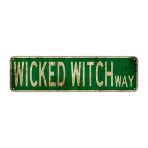 Wicked Witch Trail Metal Tin Sign, Vintage Wall Decor, Novelty Street Sign for Home, Room & Wall Decor, Quirky Decoration Piece