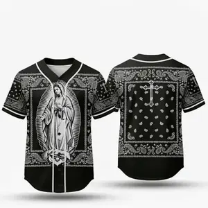 Camisas Virgen de Guadalupe Baseball Jersey Paisley Mexican Pattern, Día de la Virgen de Guadalupe, Mexican Heritage Patriotic Shirt