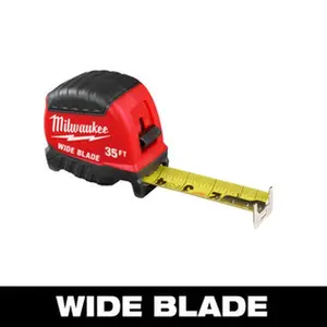 Milwaukee Tool Tape Measures, Length Ft.: 35.000, Graduation (Inch): 1/16, Blade Material: Steel, Standout Length (Feet): 15.00, Case Type: Closed, Rewind Type: Automatic 48-22-1235