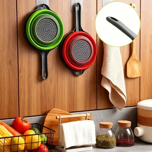 2-piece foldable silicone filter with handle, practical home kitchen style, can be quickly rinsed and drained without bulky bowls, very suitable for daily cooking and cooking