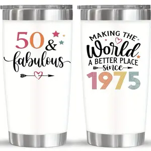 50th Birthday Gifts for Women - 1975 50th Birthday Decorations - 50 Year Old Gifts for Women - 20 Oz Tumbler- Stainless Steel Edge Design