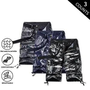 3-Pack Men’s Camouflage Cargo Shorts, Summer, Multi Pockets, Loose Straight Fit, Knee-Length, Outdoor Casual Sports Shorts