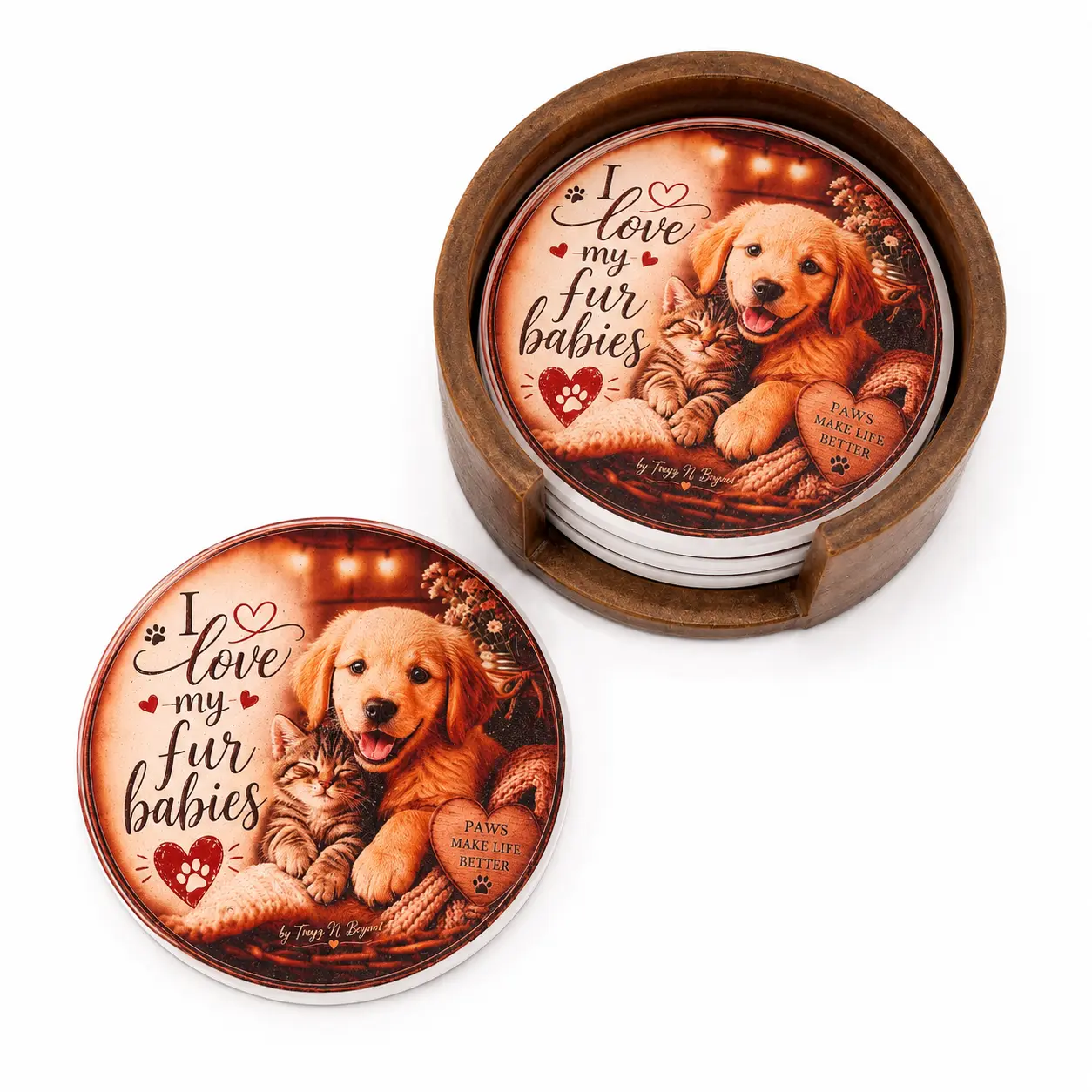 I Love My Fur Babies Epoxy Resin Coaster Set