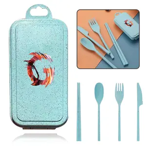 4pcs Portable Detachable Cutlery Set, Eco-Friendly Wheat Straw Dinnerware, Foldable Spoon Fork Knife & Chopsticks, Ideal for Camping & Home Use