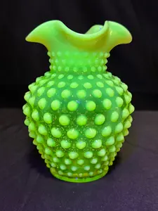 Fenton Uranium Hobnail Ruffled Flower Vase Topaz Opalescent 12x8x10#63 Shipping Box Dimensions