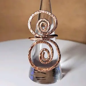 Handmade Hammered Double Spiral Copper Ring Witchy Jewelry