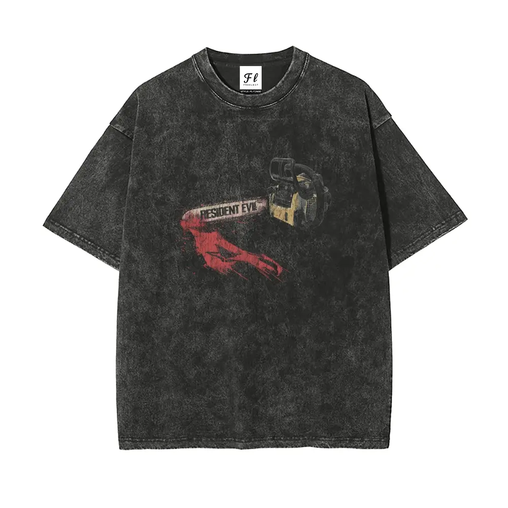 Resident Evil Leon Chainsaw Nightmare S~5XL Oversize Unisex Washed T-Shirt