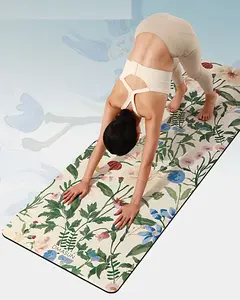 Floral Yoga Mat 24” x 70” Non-Slip  Microfiber Suede Meditation Mat 3mm with Carry Strap