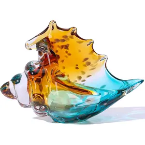 Sea Glass Art Figurines Hand Blown Conch Shell Sculpture, Green Sea Glass Decor Creative Conch Seashell Statue - For Coastal Room Decor Knick Knacks Home Decor Kitchen Decorations Above Cabinets