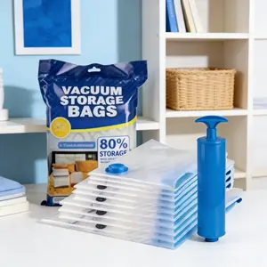 20-Pack Fitting Vacuum-Sealing Compressed Bagged Storage Bags Set with Hand Pump, 5-Size System (Jumbo, Large, Medium, Small) - Dual Seal Double Zipper, Stay-On Clip, Compartment Organiser Kit, Space Saver for Travel, Ideal for Clothes & Blankets