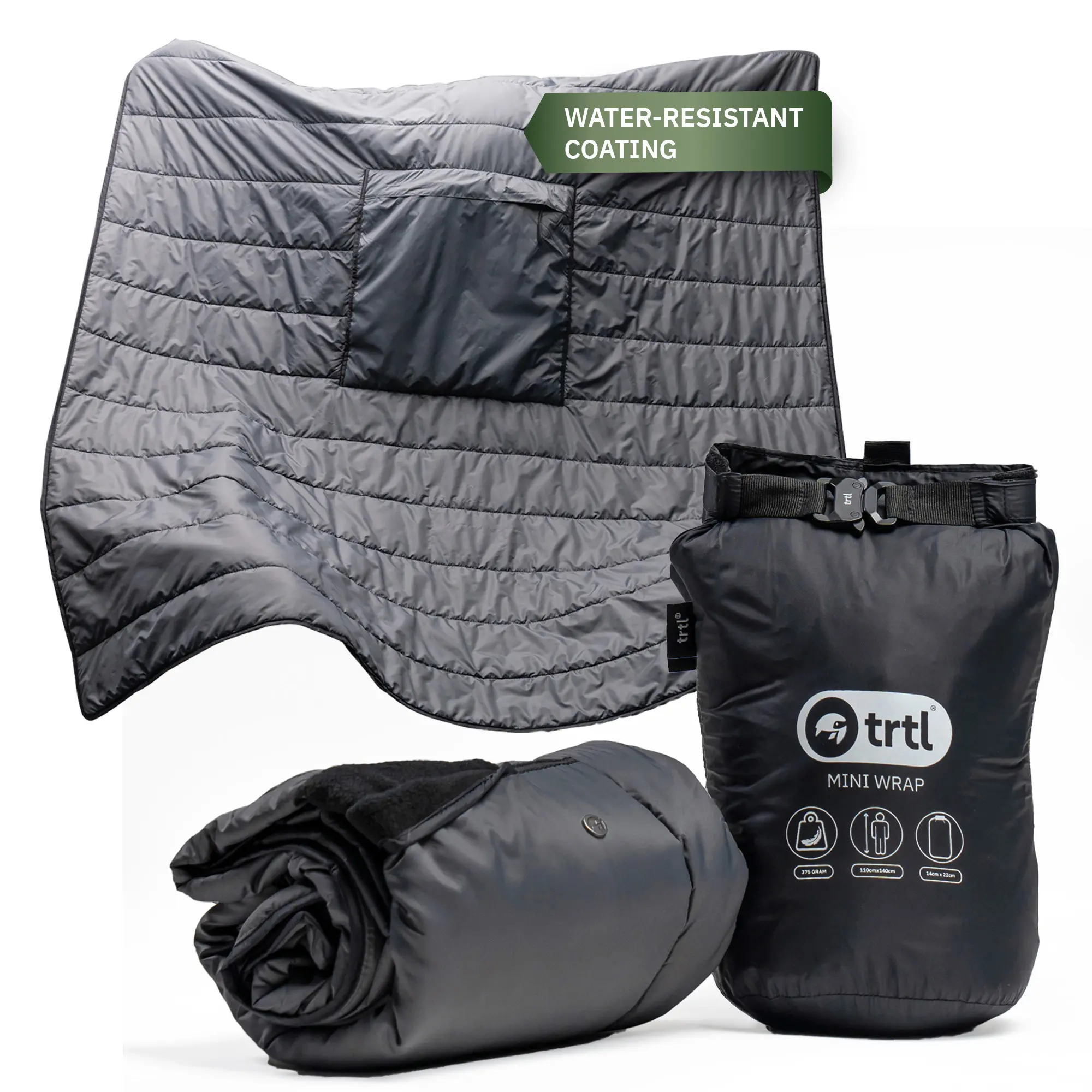 trtl Mini Wrap Compact Fleece Travel Throw Blanket - Water-Resistant, Quilted Insulation, Compressed Packable Convenient Blanket, Fleece Blanket
