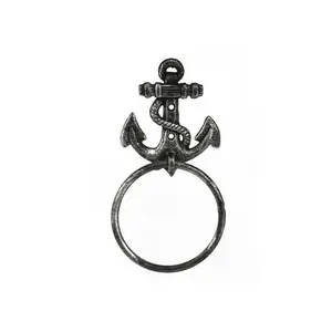 212 MAIN Antique Silver Cast Iron Anchor Wall Mount Towel Holder - 8.5 in Handcrafted Nautical Bathroom Gadget, Organizer with Anchor Decoration for Home Decor