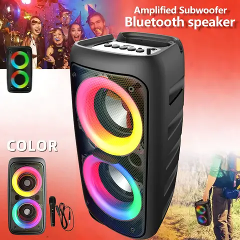 Giochem Portable Wireless Party Speaker - Compact Disco Bass Speaker with Colorful LED Lights, TF Card Support, FM Radio, USB Type-C Charging, Bluetooth Connectivity, USB Power, Gift Ideas for Music Lovers (Family Gatherings, Courtyard Relaxation)